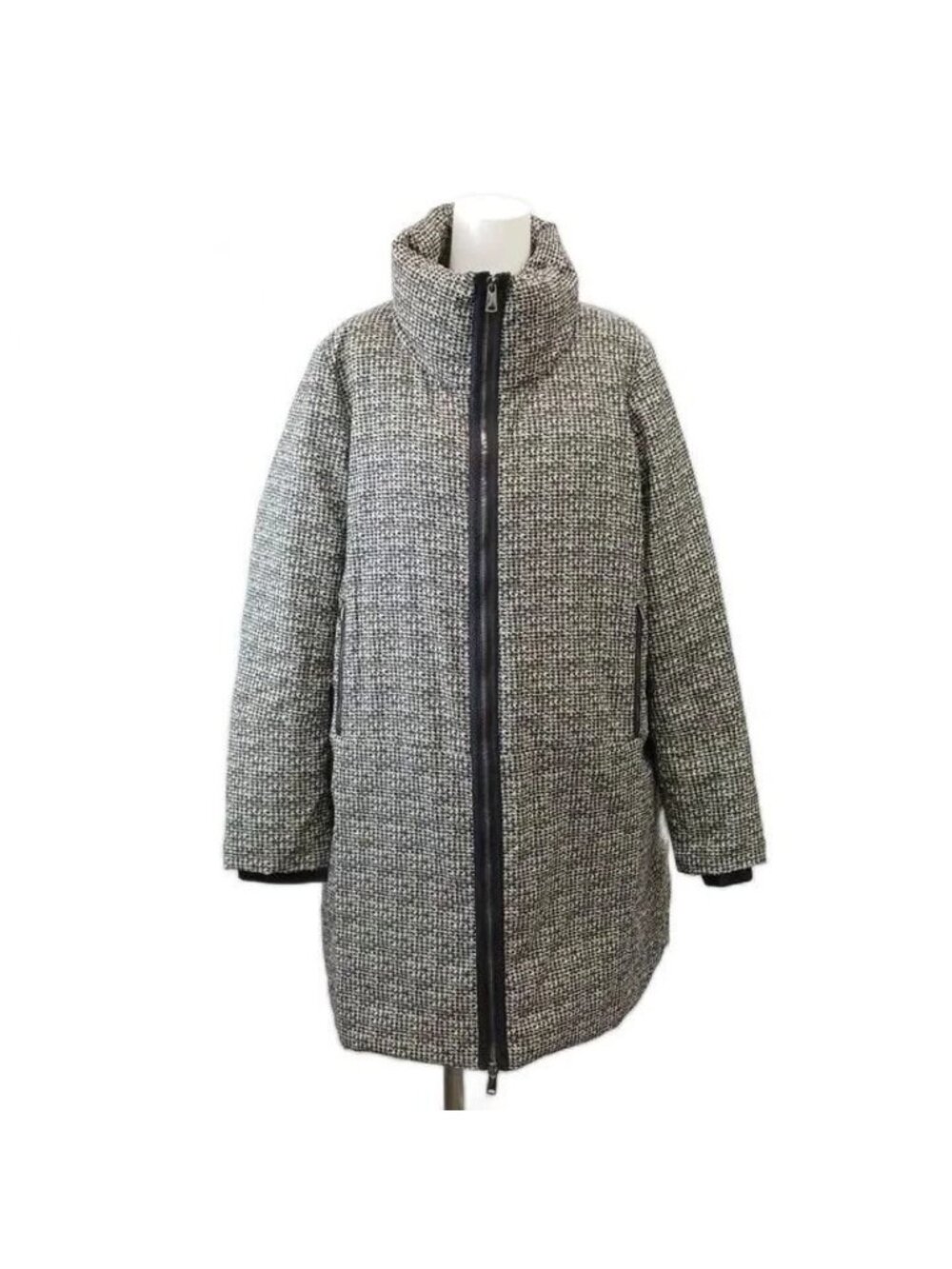 Max Mara Weekend Line Down Coat All Over Print High Neck Black White Midi 42